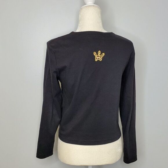 VINTAGE Y2K cardigan black button up cat appliqué top‎ S petite - Picture 3 of 6